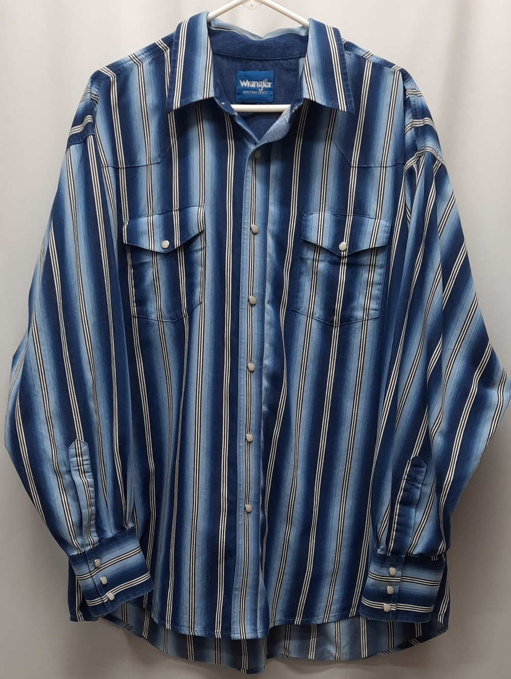 Wrangler Western Shirt Mens 3XL Blue Gradient Striped Pearl Snap Cowboy Rodeo